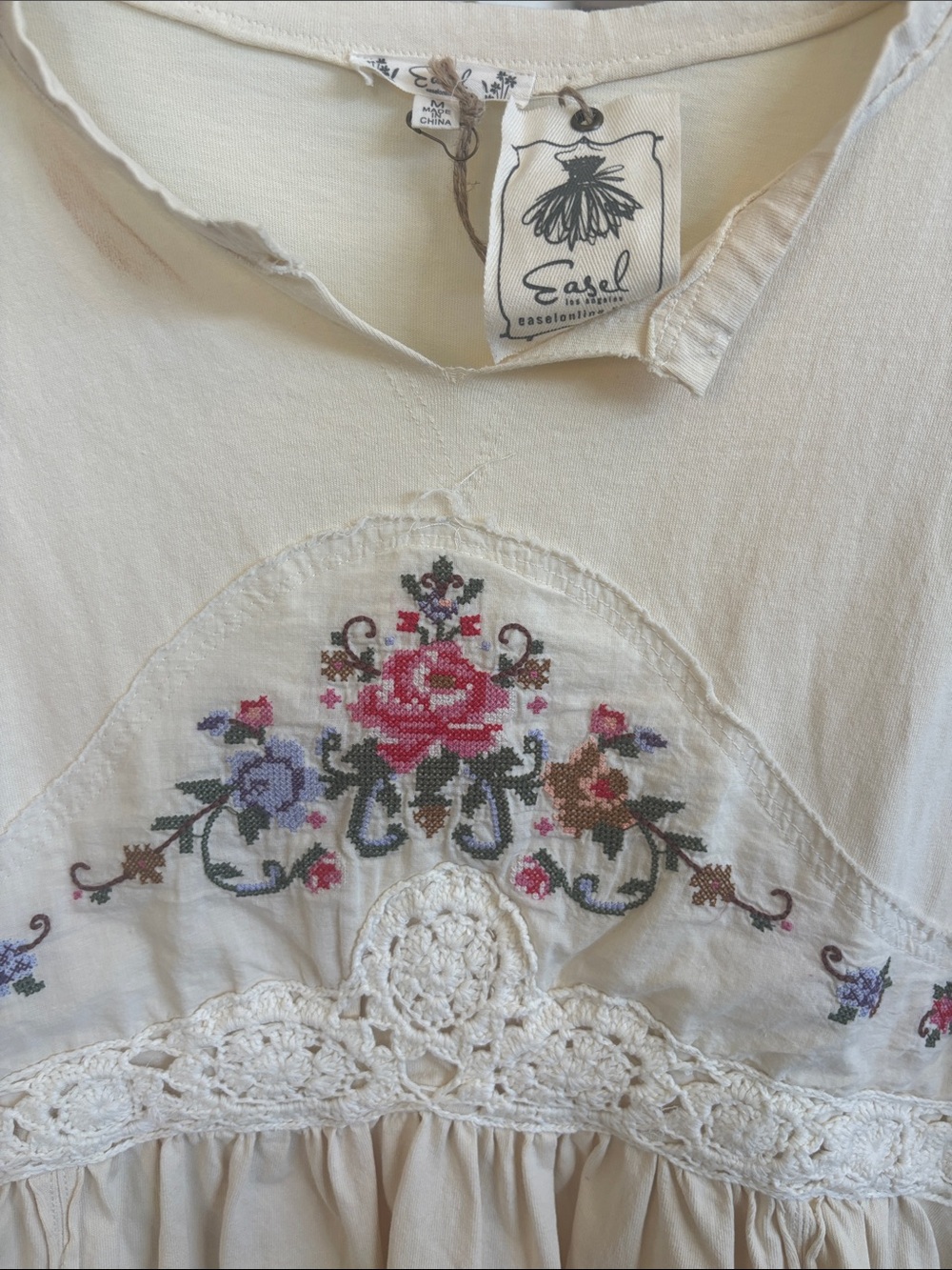 easel Cream Embroidered Peplum Tunic with Lace - Picture 3 of 6